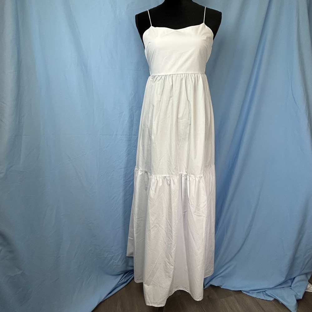 Commense Backless Maxi Long Dress Womens Small White Square‎ Neck Relaxed Fit